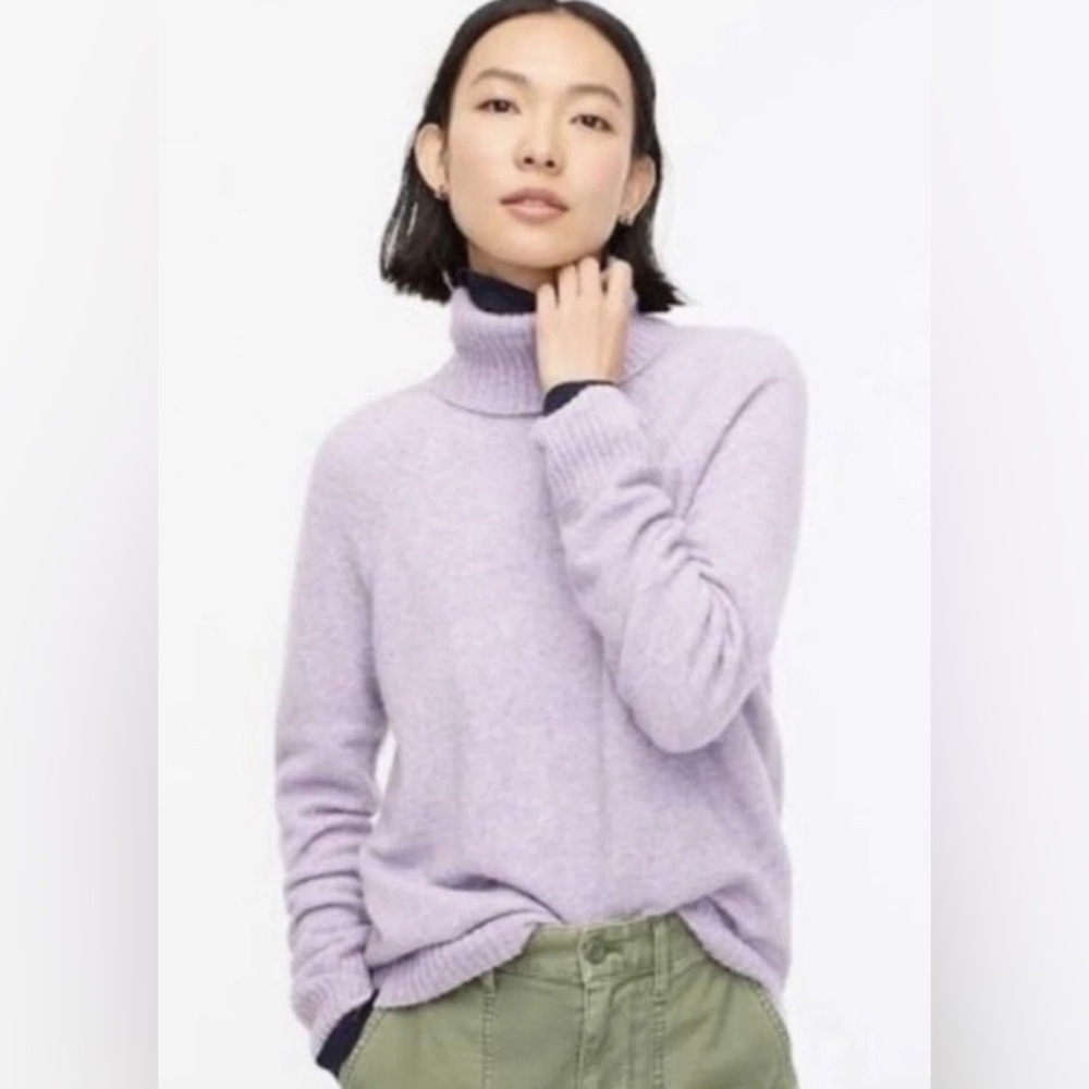 J.Crew Supersoft Turtleneck Sweater Lavender Side Slits Wool Alpaca Blend M